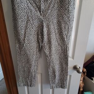 2/$15 LOFT Black and White Cropped Jumpsuit with Animal Print